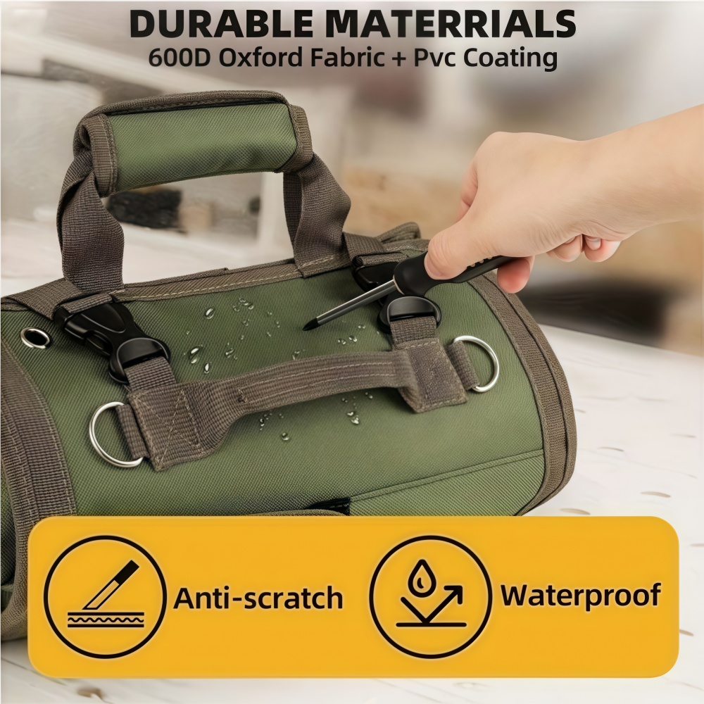 Tool Organizer Bag Tools Electrician Hardware Tool Storage case，Roll-Up Toughbuilt Waterproof Canvas Tool Organizer Pouch