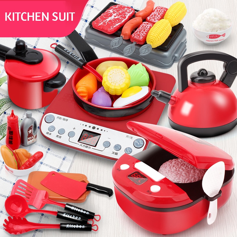 Children Play House Kitchen Toys Simulation Kitchenware Early Education Learning Kit Girl Cooking Rice Cooker Toy Kid's Kitchen