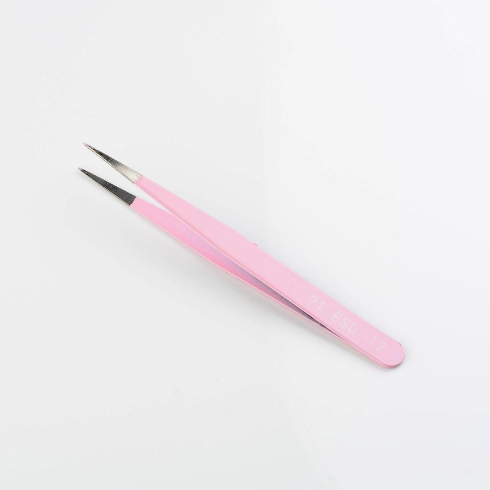 Pinzas de precisión de agarre inverso, herramientas de manicura, trabajo de laboratorio electrónico, de acero inoxidable: Pink2