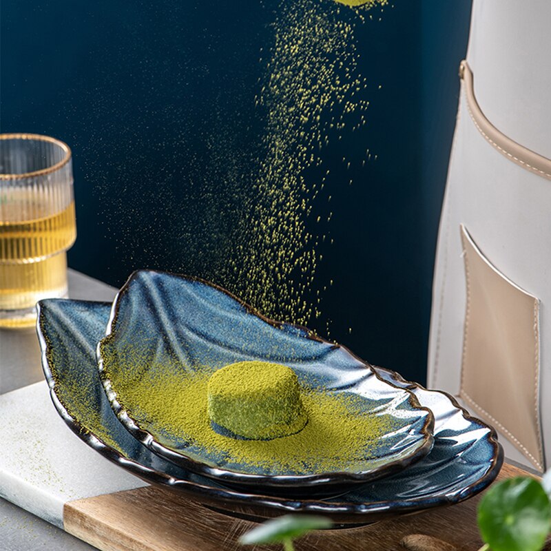 Keramische Plaat Huishoudelijke Ondiepe Mond Sushi Plaat Schotel Plaat Creatieve Japanse Stijl Persoonlijkheid Retro Blad-Vormige Blad Plaat Ta