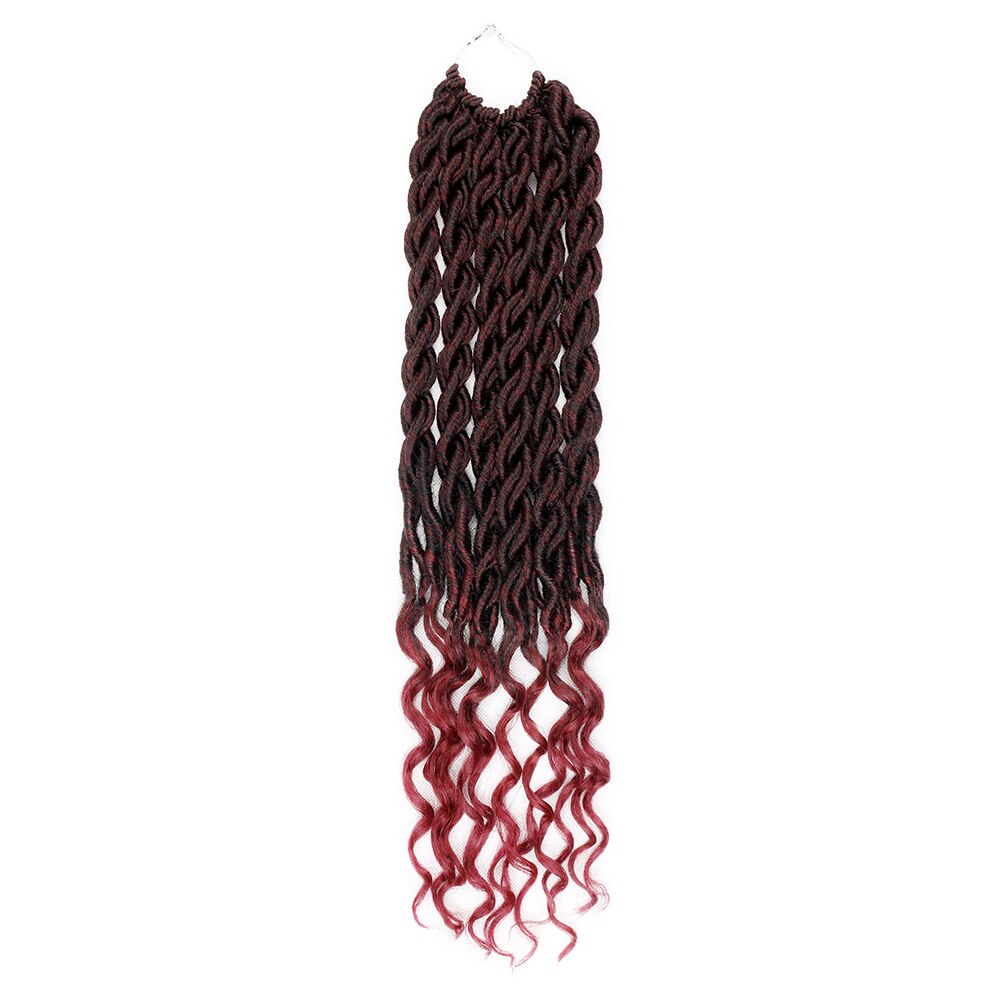 Faux Locs Curly Crochet Braid Hair 18inch 24 Strands Bohemian Ombre Braiding Hair Extensions Synthetic Crochet Hair for Women: T1B/Burgundy