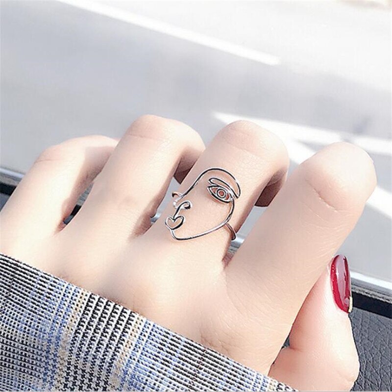 Charmant Open Menselijk Gezicht Ring Voor Vrouwen Vintage Boho Party Ringen Gothic Punk Sieraden Cadeaus Voor Meisjes