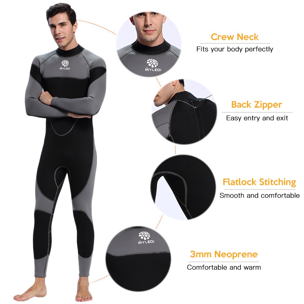 Traje de neopreno de 3mm para hombre, traje de baño para surfear, nadar y bucear, mono completo, deportes acuáticos