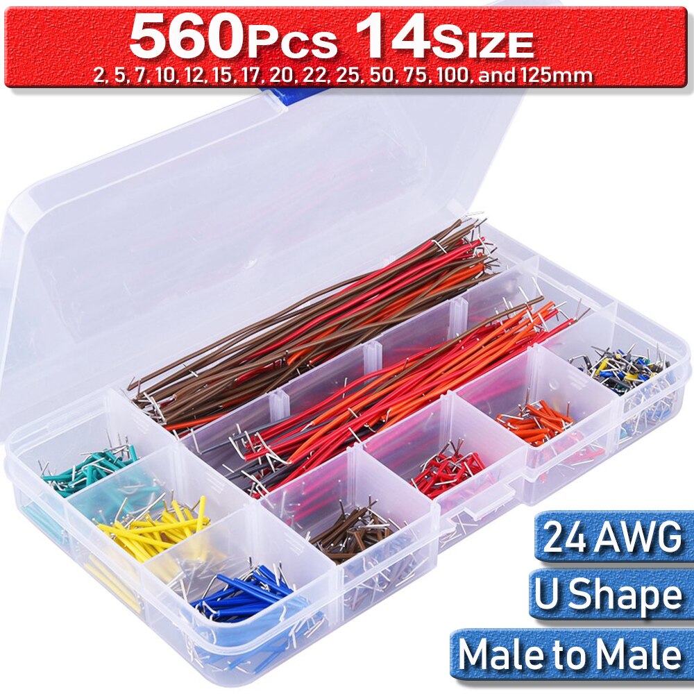 Kits de Jumper de 560 Uds., línea de placa de pruebas de 14 longitudes, puentes de placa de circuito, Cable en U con forma, juego de cables para PCB pan, placa Arduino M-M D30: Default Title
