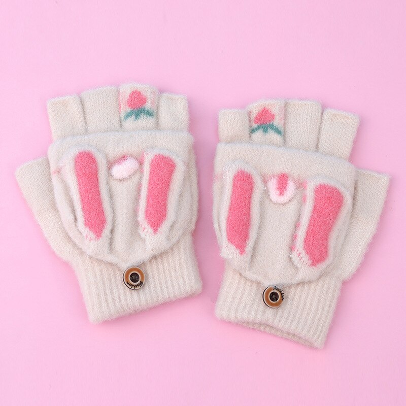 Mitaines de dessin animé pour adolescents, gants en laine tricotés, demi-doigt épais, garde au , Parent-enfant