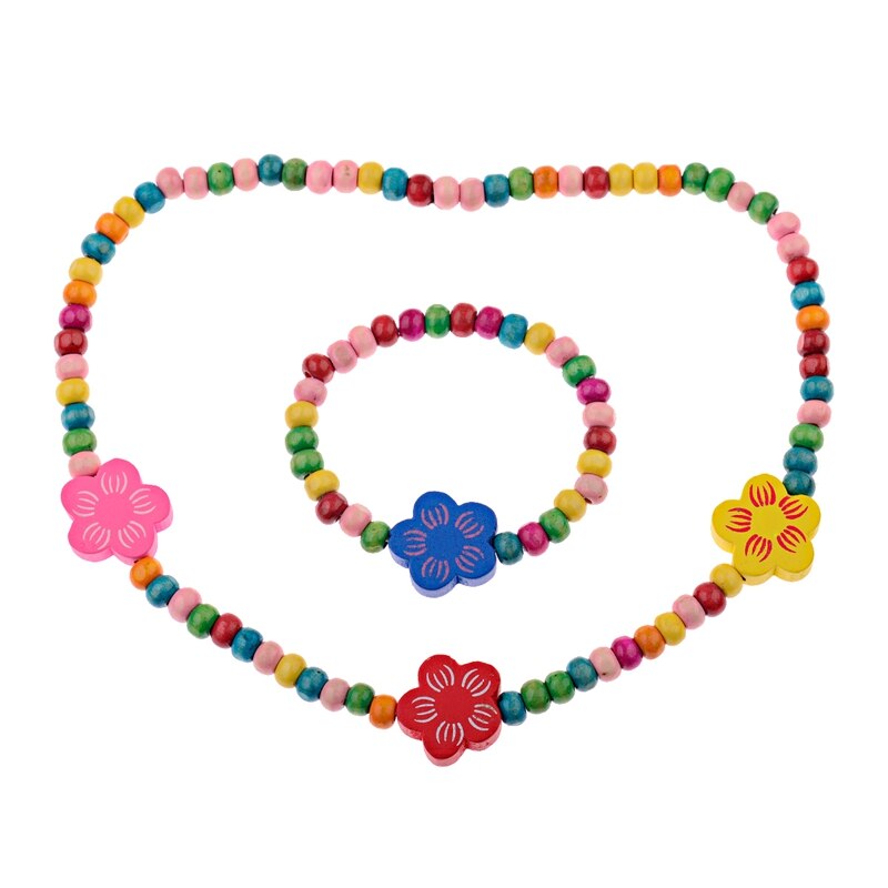 1Set Lovely Girl's Wooden Necklaces Lovely Colorful Heart Shape Beads Necklace&Bracelet Jewellery Set Birthday CS26: 20