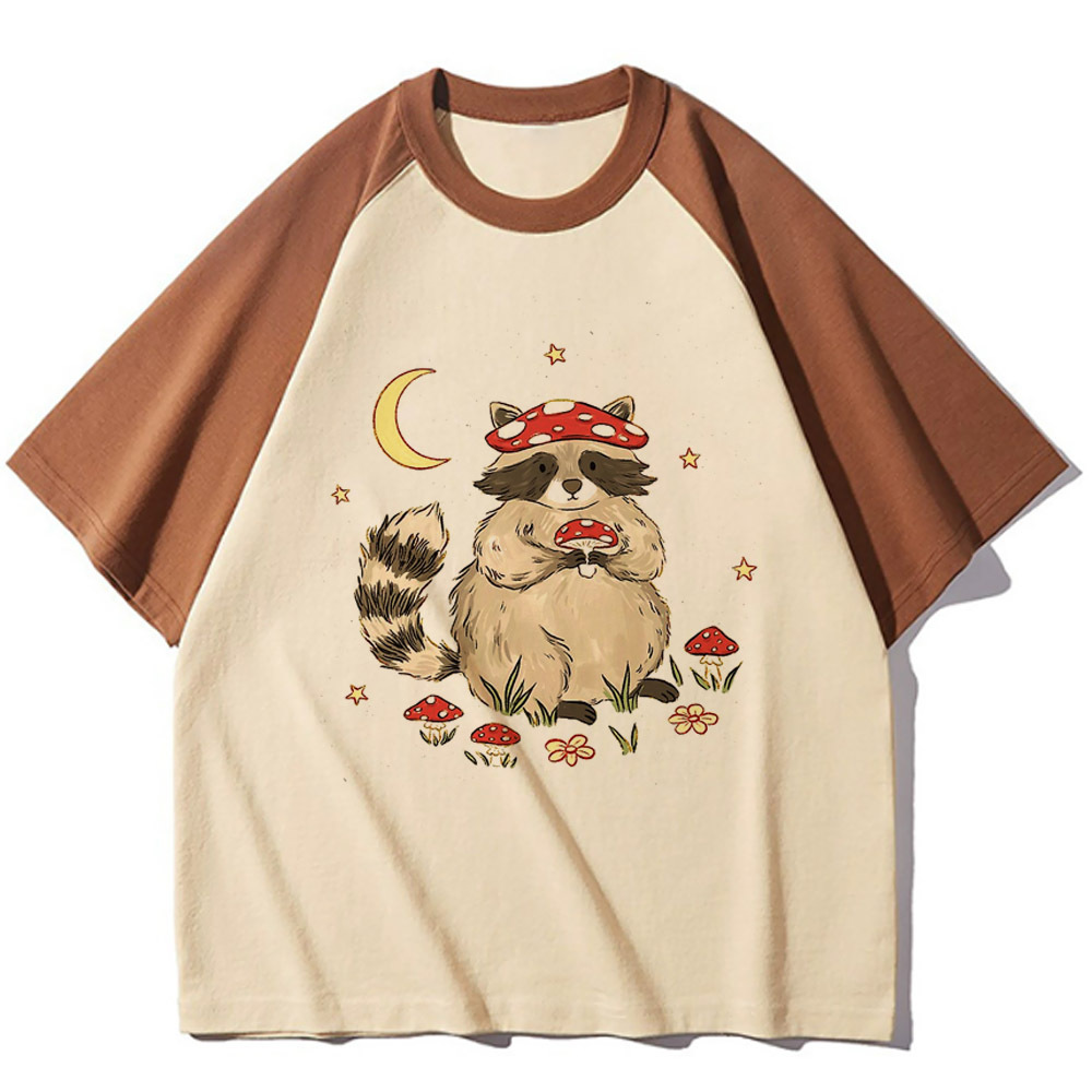Cottagecore top damski modny wzór athleisure t shirt damski manga japońskie ubrania anime: M / Beżowy
