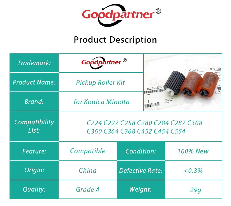 1X A5C1562200 A00J563600 Pickup Roller Voor Konica Minolta C220 C224 C227 C258 C280 C284 C287 C308 C360 C364 C368 C452 c454 C554