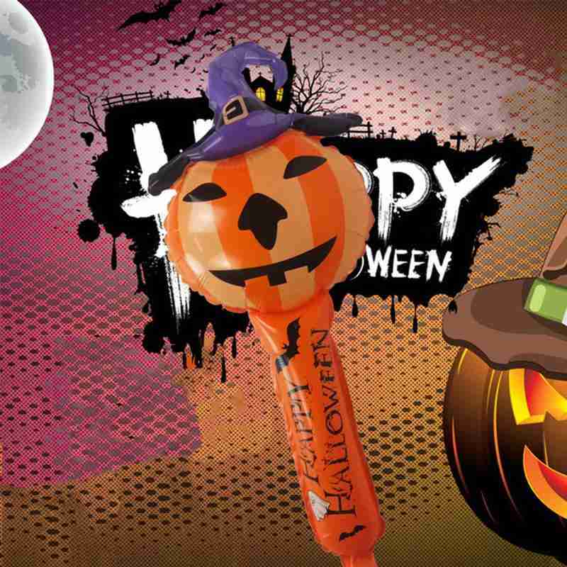 Película de aluminio Halloween cabeza de calabaza bruja palo hinchable partido hecho a mano foto Prop DIY Decoración