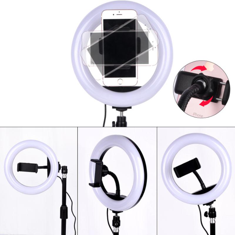 Round LED Fill Light Dimmable Telescopic Stand for Mobile Phone Video Live Selfie Photography