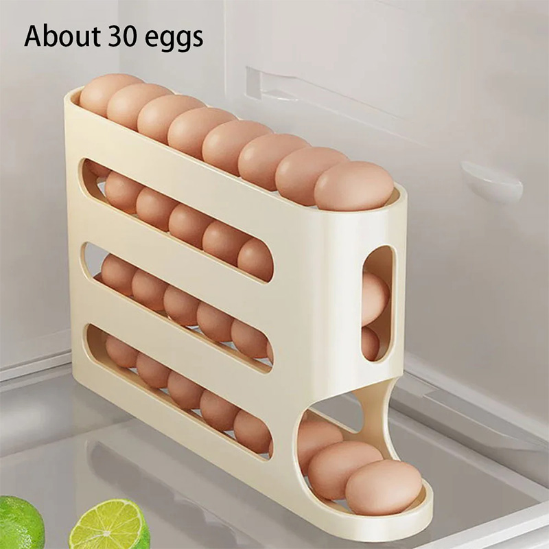 Automatic Roll-out Egg Storage Device Household Refrigerator Side Door Storage Box Egg Box Kitchen 4 Layer Can Hold 30 Eggs Rack: green