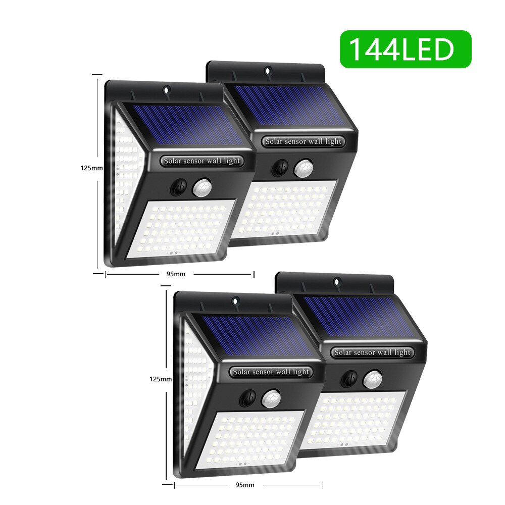 144/100 ah CONDOTTO LA Luce Solare Esterna Solare Della Lampada PIR Sensore di Movimento Ad Energia Solare Luce Del suola IP65 di attraverso Impermeabile Della Parete del portato per il Giardino: 144 LED 4 pezzi