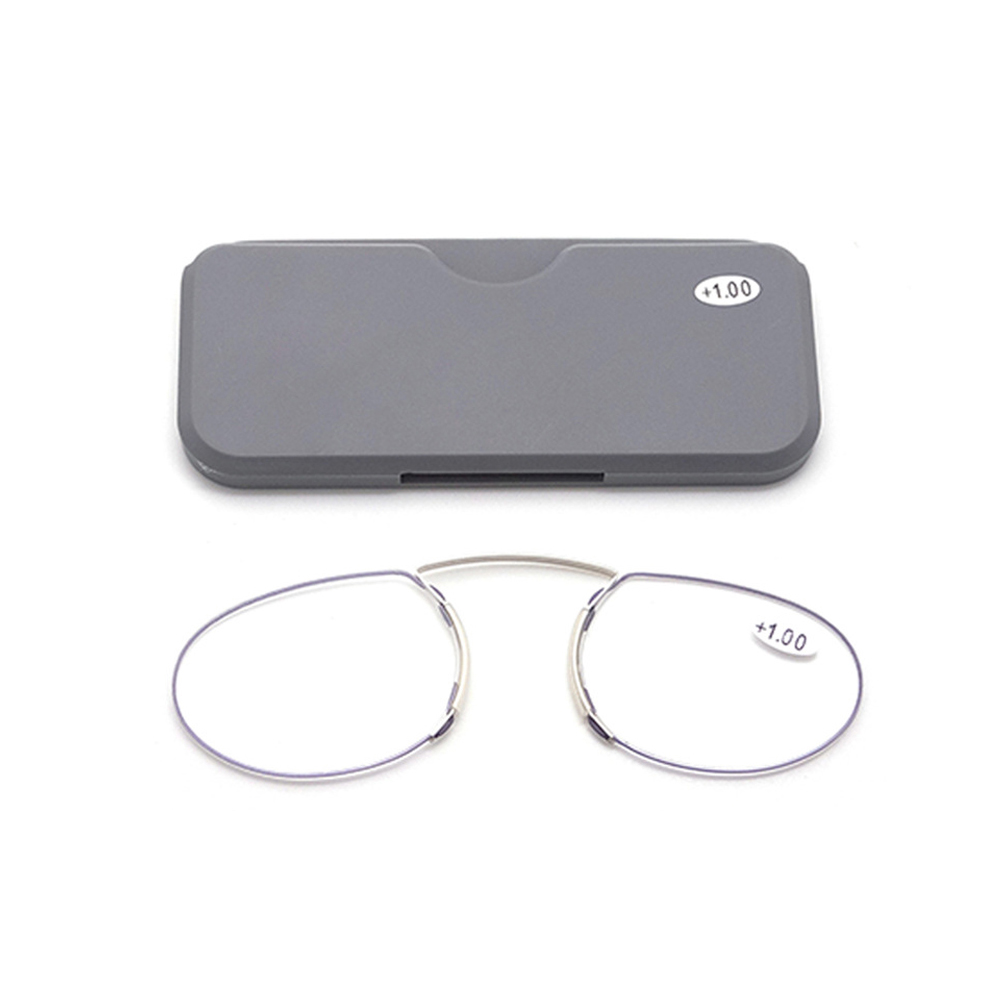 Minigafas de lectura para hombres y mujeres, lentes con Clip para la nariz, bloqueo de luz azul, billetera portátil, presbicia, con estuche, 2022: +100 / Grey