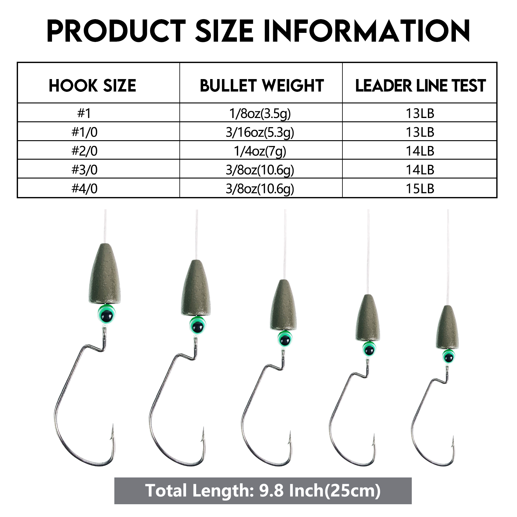 Eupheng 5pcs Texas Rigs Set Pre-Rigged Leader Line with Weights Hooks for Bass Fishing Fishing Ready Texas Rig