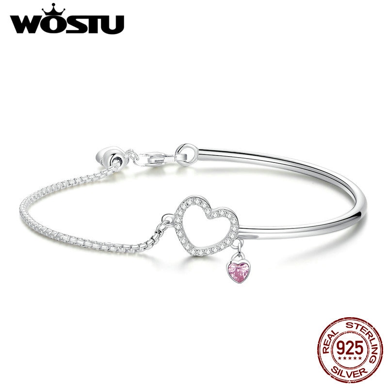 WOSTU authentique 100% 925 argent Sterling rose Bracelet à breloque d'amour Bracelet pour les femmes anniversaire romantique bijoux CQB117