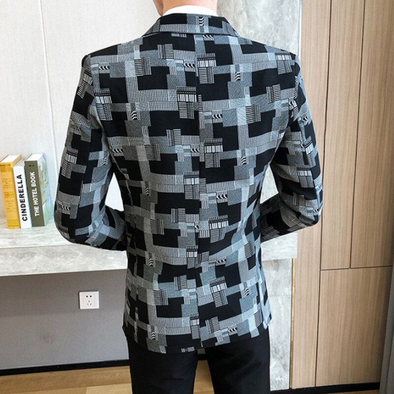 Costume à carreaux pour hommes, veste Blazer, manteaux, Slim, décontracté, coréen, chanteur de scène, Club, robe de bal, 3XL,