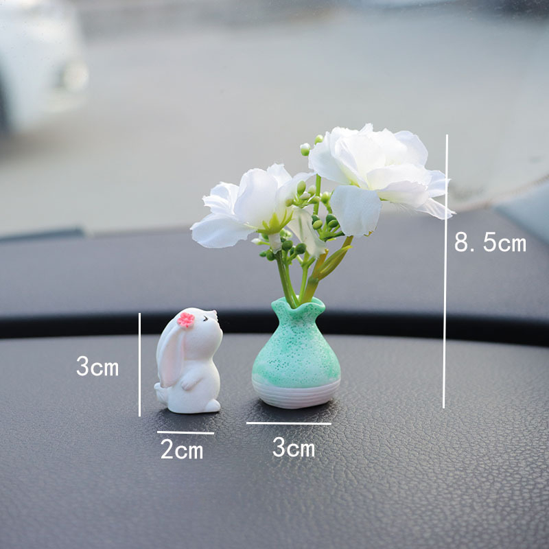Adornos bonitos para decoración Interior de coche, flores con olor, conejito, tablero decorativo para coche