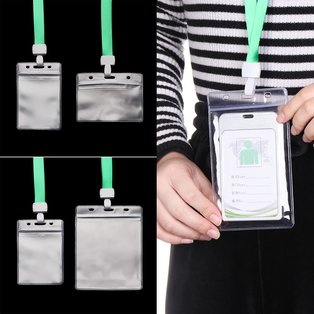 soporte de tarjeta de identificación de 2 lados Horizontal Vertical claro cubierta de tarjeta de trabajo de plástico suave impermeable funda, soporte
