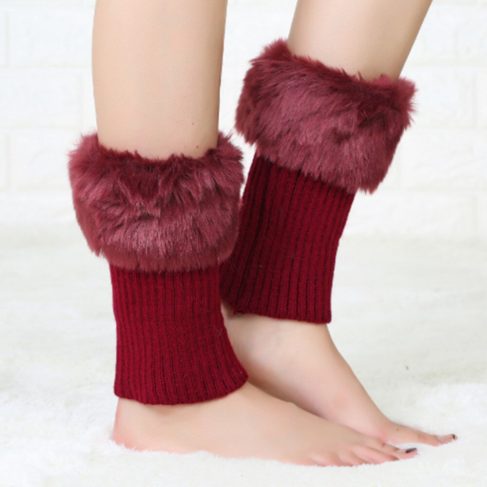 Jambières d&#39;hiver tricotées pour femmes, bottes en fourrure, jambières ST001: Rouge