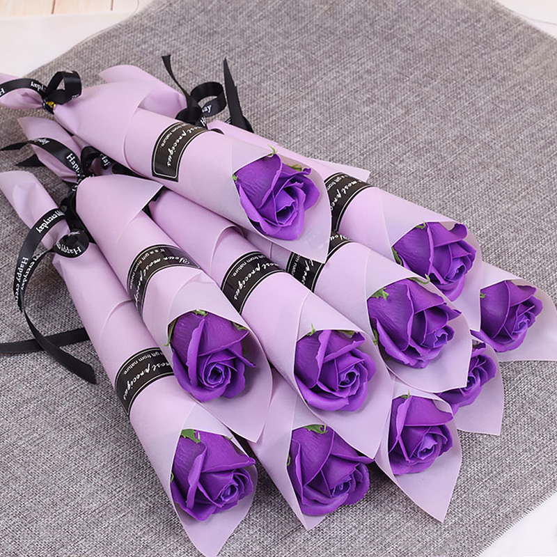 Enkelt rose blomster buket flerfarvet sæbe blomster til bryllup valentine forsyninger 35 cm rød lilla