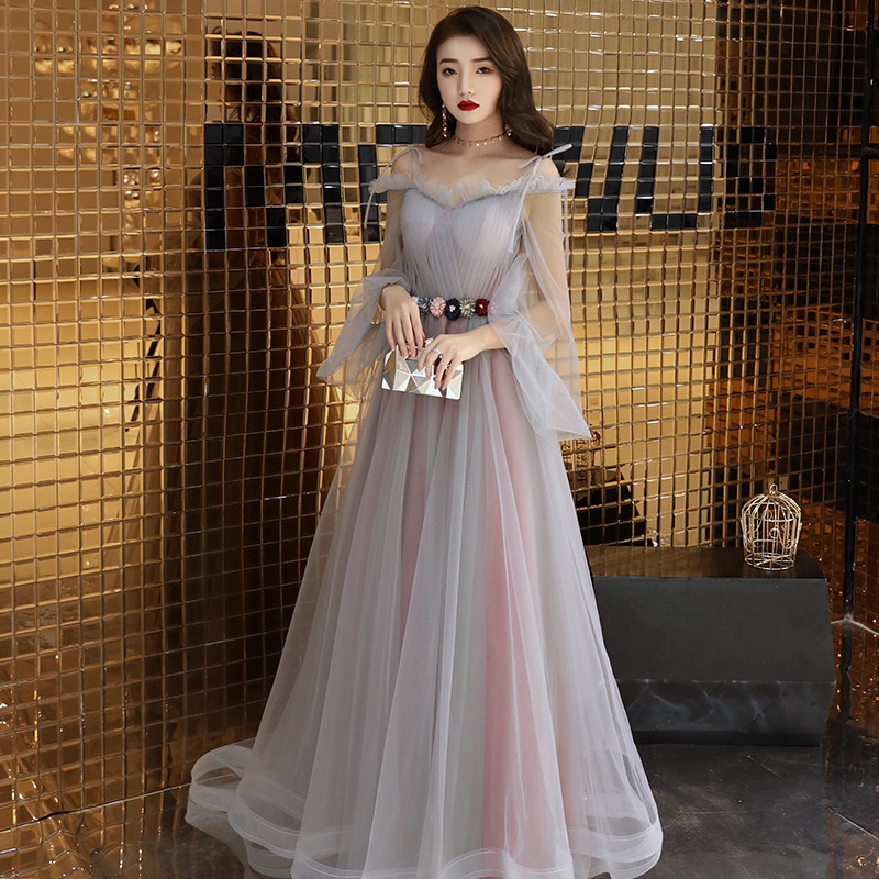 noble ladies long-sleeved trailing annual meeting hosted fairy dress sling long female banquet evening dress