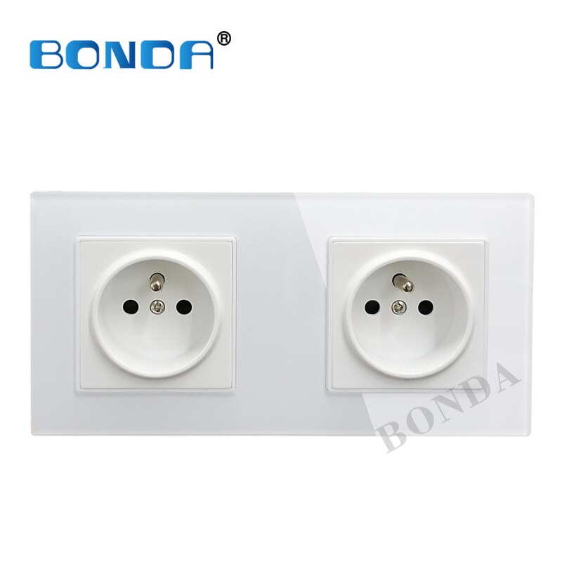 BONDA Multi-connection French standard wall socket, 16A USB tempered glass panel, multi-connection socket combination AC110-240V: 512 WHITE