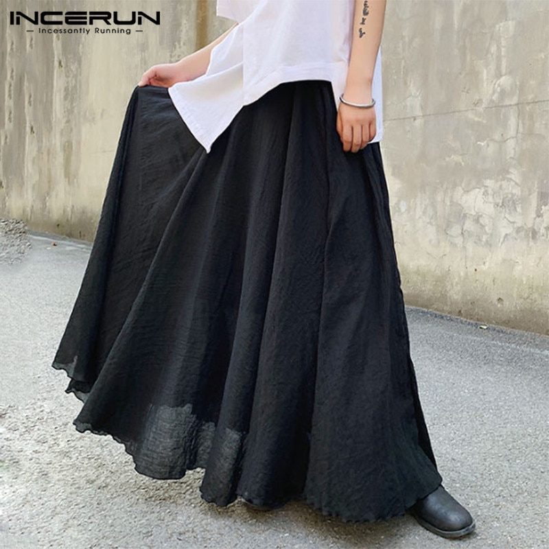 Mode Mannen Rokken Effen Kleur Streetwear Elastische Taille Koreaanse Stijl Mannen Bodems Rokken Baggy Losse Chic Rokken S-5XL Incerun