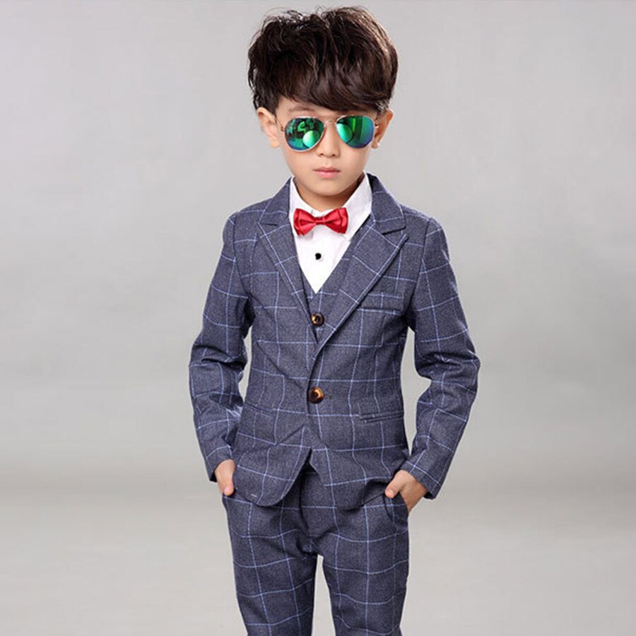 Ensemble Costume de mariage pour garçons | Costume de mariage pour enfants, Blazer à carreaux pour enfants, gilet et pantalons 3 pièces, Costume de Performance pour Piano pour fête scolaire: grey / 6