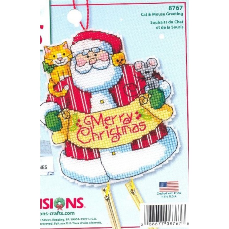 Kit de punto de cruz contado colección de oro, Feliz Navidad, Papá Noel, gato y ratón, felicitación, campanilla de viento, adorno DIM 8767