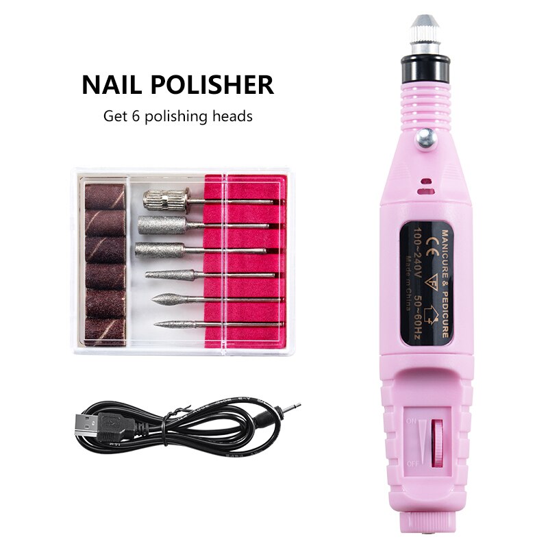 Professionele Elektrische Nagel Boor Machine Nail Bestanden Pen Pedicure 6 Bits Millinguv Led Gel Polish Remover Nail Art Manicure Tool: 1