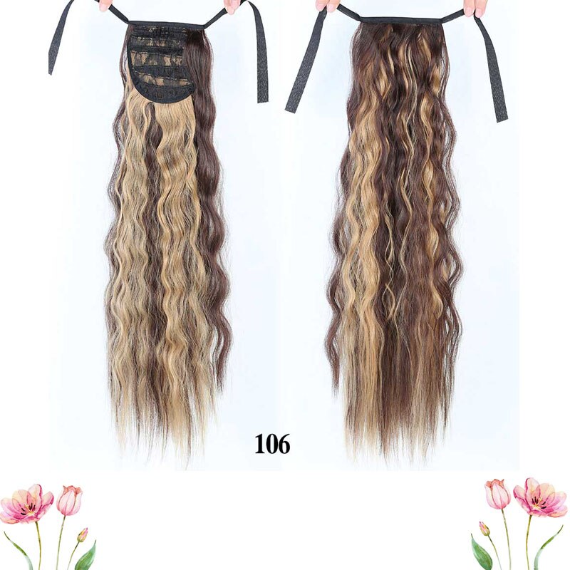 DIANQI Long Wavy Clip In One Piece Synthetic Hair Extension Ponytail Drawstring False Ponytail Wig With Hairpins: 106