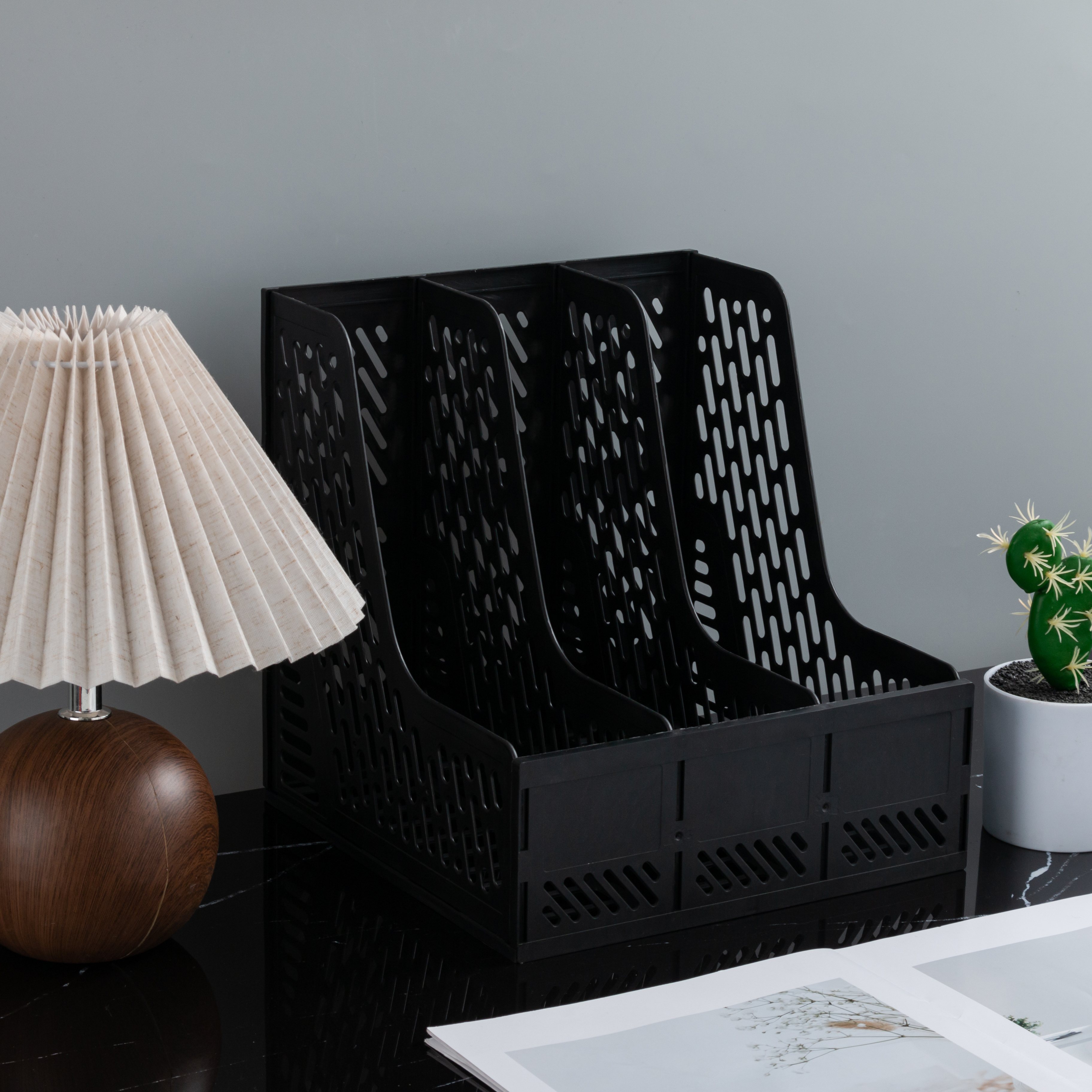 File Rack Desktop Storage Rack Classification Storage File Contract Information Test Paper Multi-Column File Rack: black