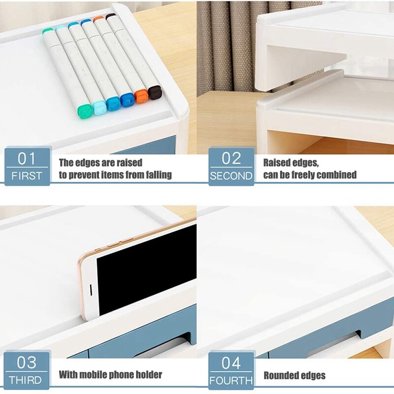 Desktop Computer Keyboard Lockers Monitor Stand Wood Computer Monitor Riser Desk Organizers with Drawers