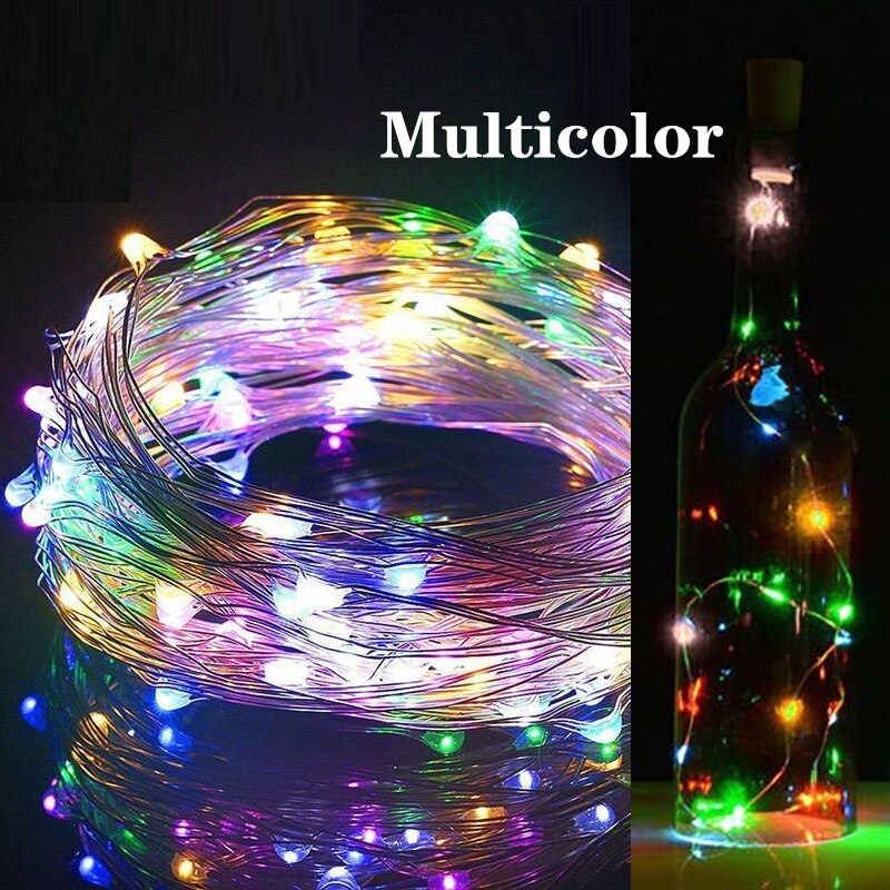 Guirlande lumineuse en fil de cuivre en forme de liège, lampe solaire/batterie, pour bouteille de vin, féerique, décoration de fête de mariage et de noël: multicolor / Battery Power