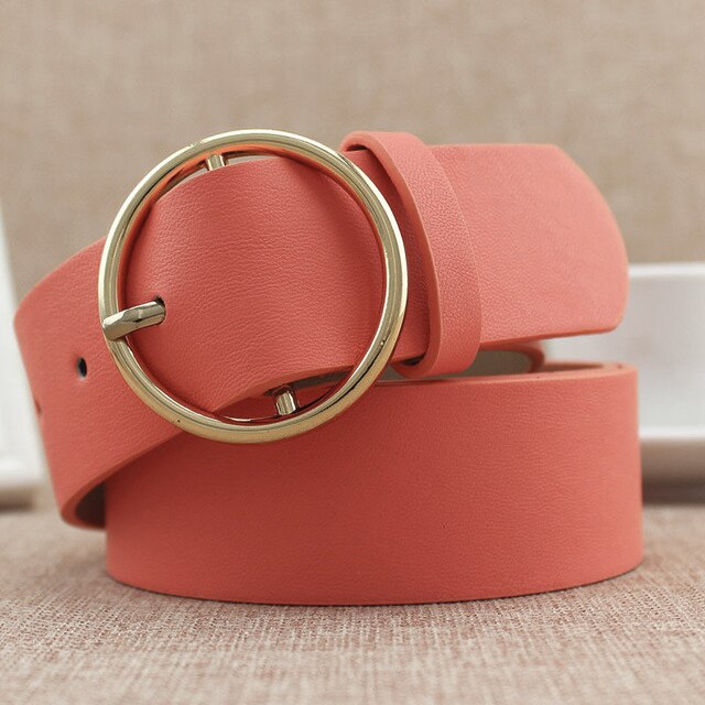 Mode Klassieke Ronde Gesp Dames Brede Riem Vrouwen Vrouwelijke Toevallige Lederen Riemen Voor Jeans Kemer f110: deep pink
