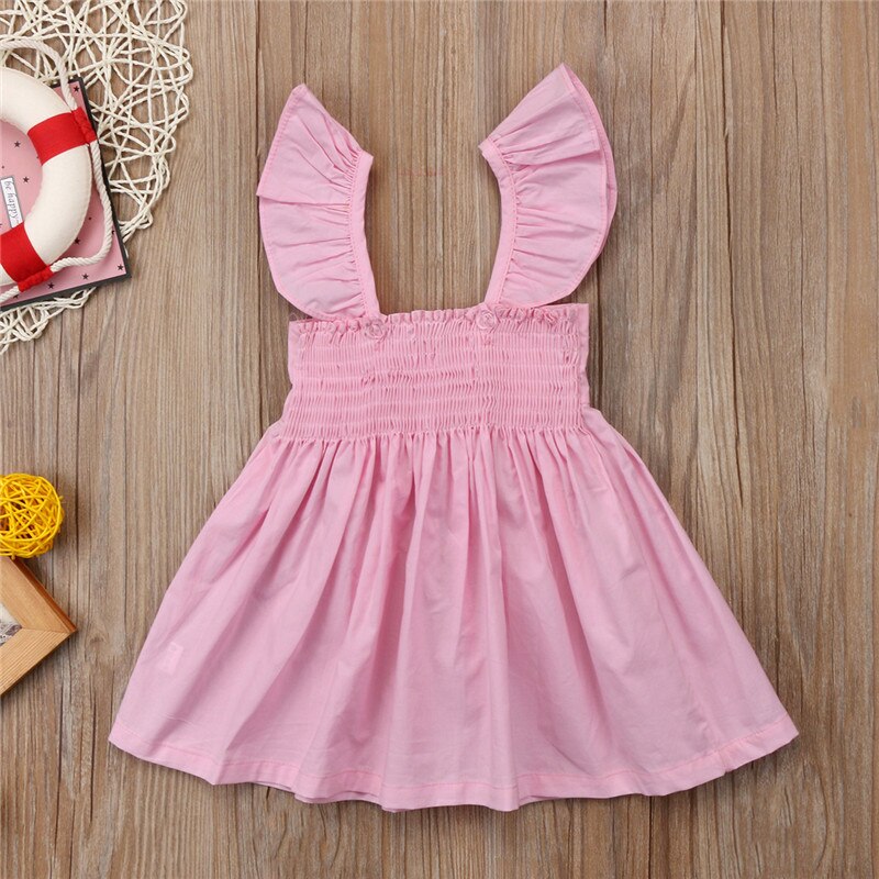 2 färger enfärgad gul rosa söt volanger klänning bebis flicka kläder nyfödda barn ärmlösa pilbågar sommar princess klänningar outfits
