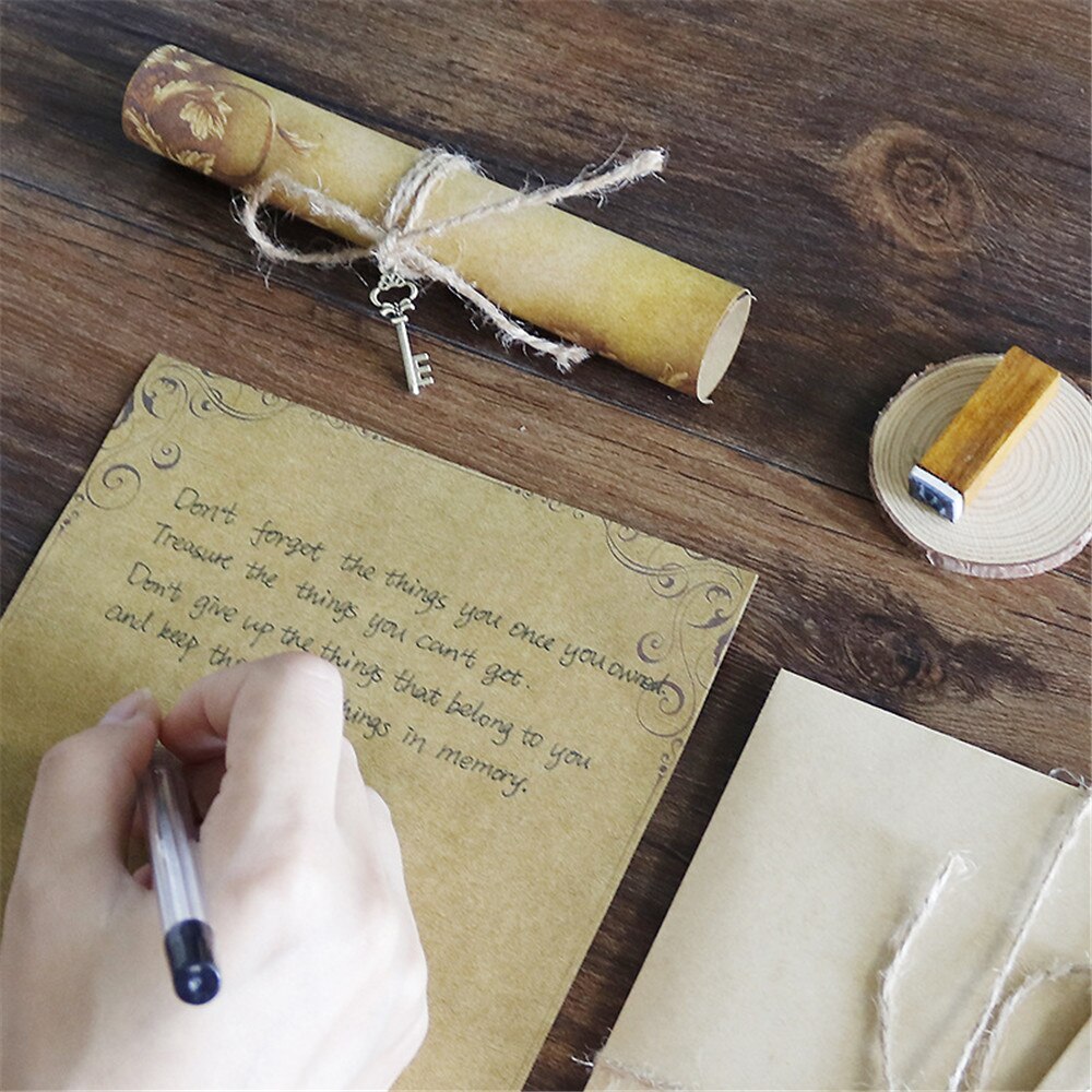 1 pack Kraft Envelope Letter Pad Set Vintage Letter Pads Writing Paper with Rope Wedding Party Invitation Envelopes Message Pads