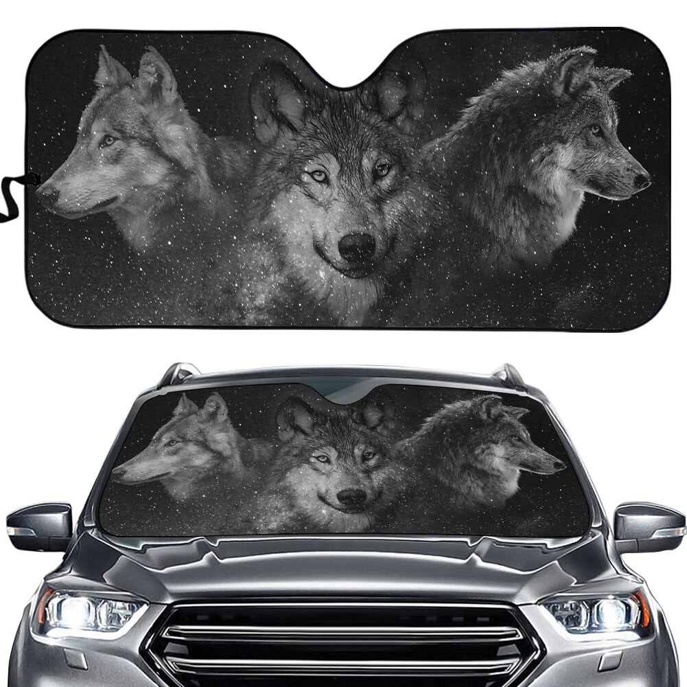 Windshield Sun Shade for Car Cool 3D Moon Wolf Printed Front Windshield Sunshade for Men Protect Car Interior Shade: YSFA0751HC