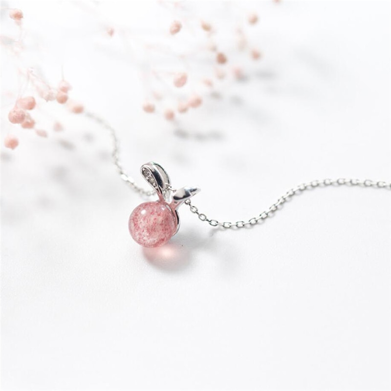 Carino Fragola di Cristallo Del Coniglio di 925 in Argento sterlina Catena Della Clavicola Creativo Dolce di Personalità Collana Femminile SNE299