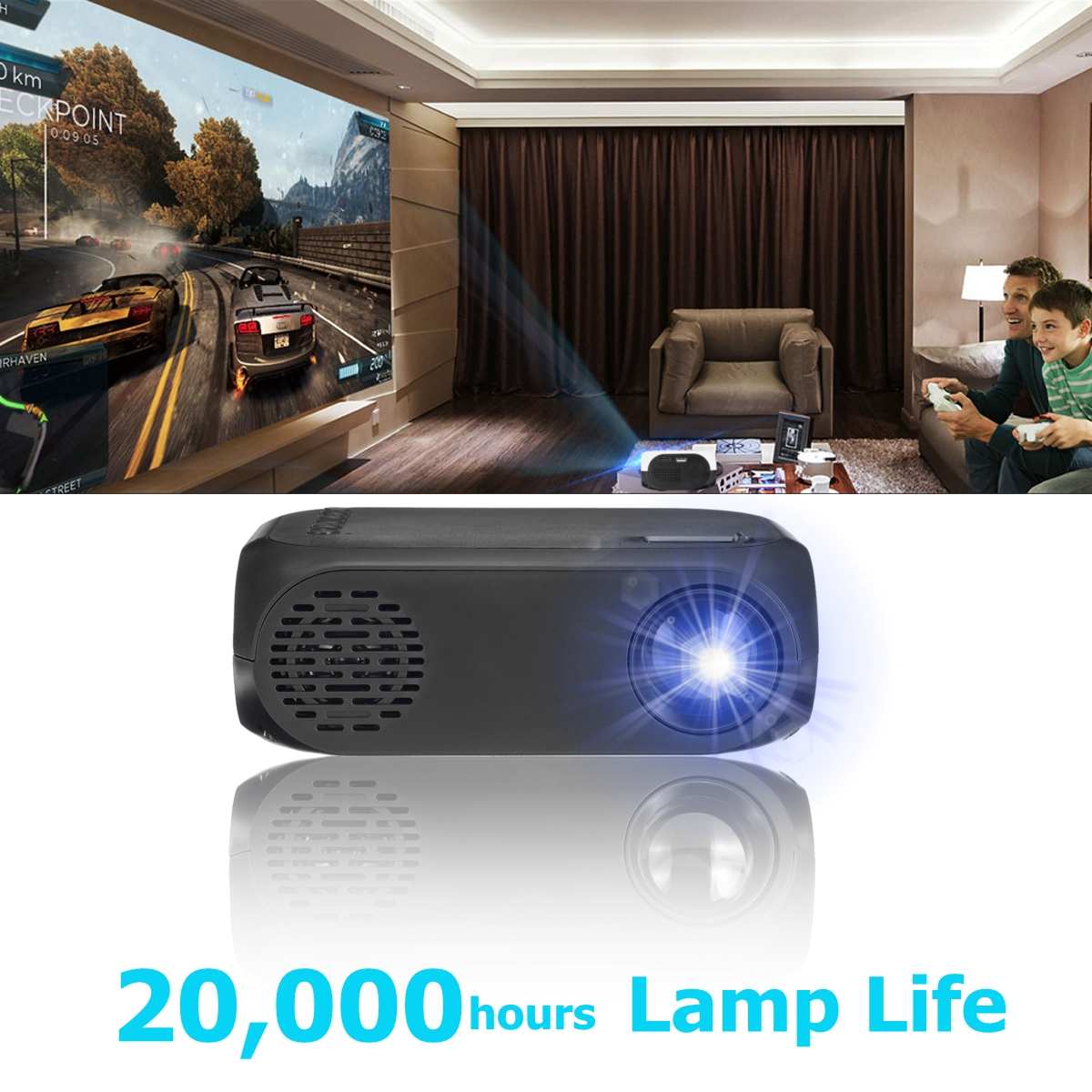 Mini projector 1080p HD USB TF Portable Cinema Projector Home Theatre System Support 3D Movie Household Projector