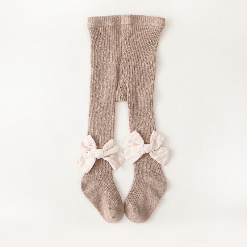 Medias de punto con lazo para bebé niña, pantalones sueltos de punto cálidos para invierno: Khaki / 2-4 Years