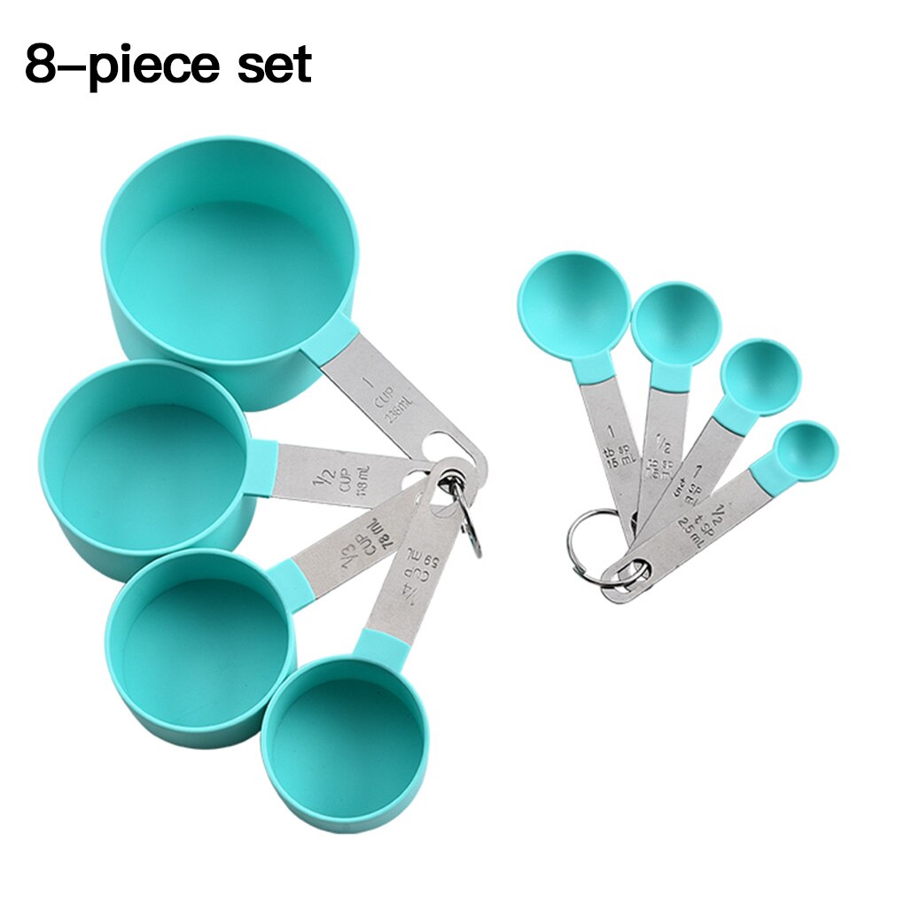 Portable 8PCS/Set Measuring Cup Spoon Set Stainless Steel Handle Plastic Measuring Cup Cooking Baking Tool: 02