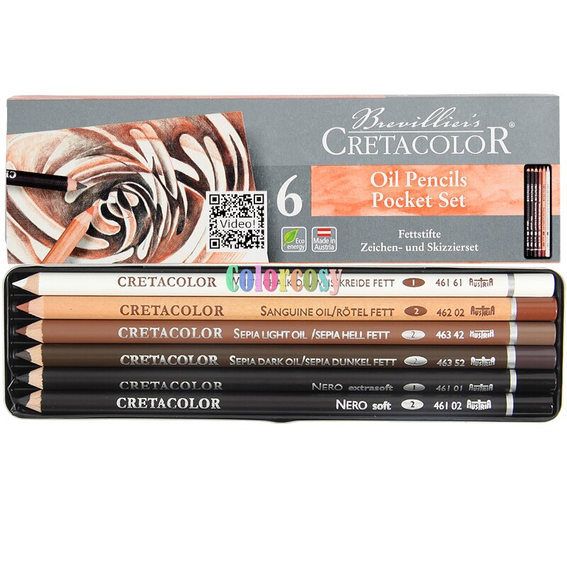 CRETACOLOR Nero Deep Black Pocket Pencil Set. Charcoal Pocket Pencil Set. Graphite Pocket Set. Oil Pencil Pocket Set.