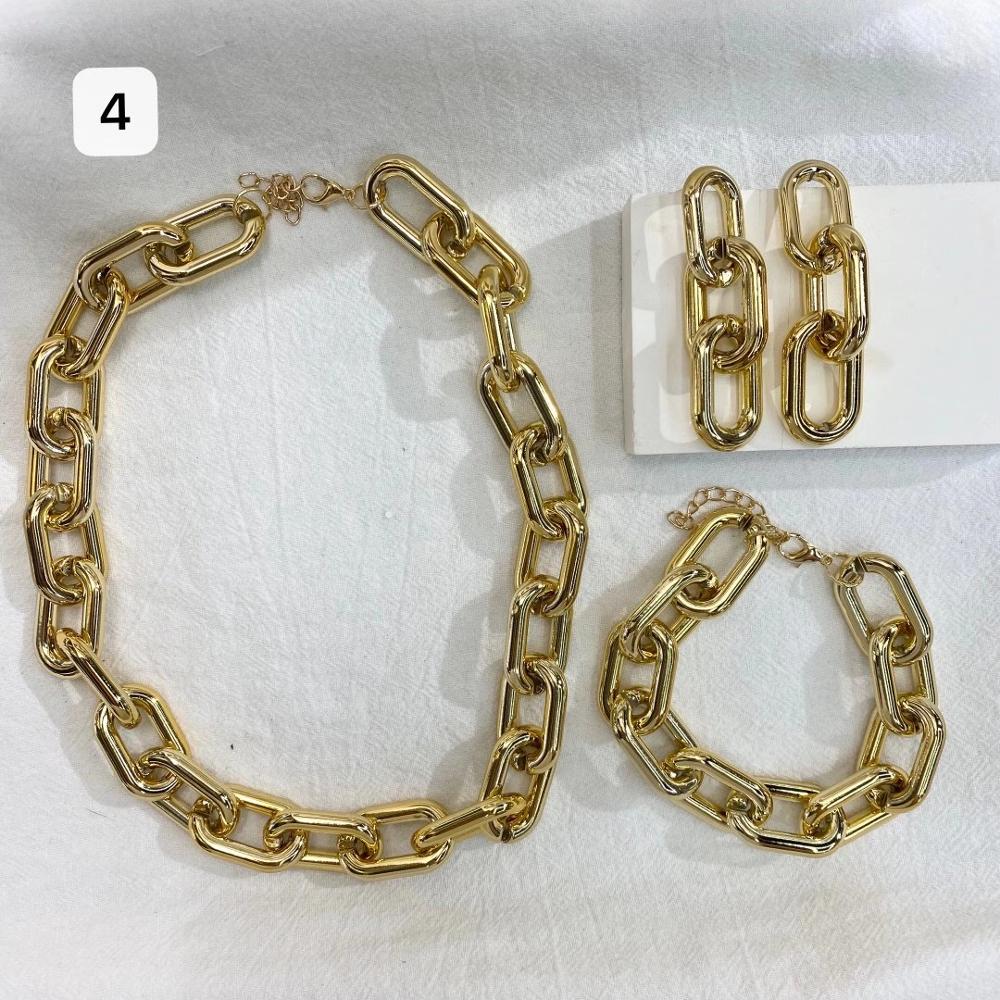 Dames retro gouden dikke kettingset van 3 #39 hiphop punk straatstijl sieraden korte ketting: 4