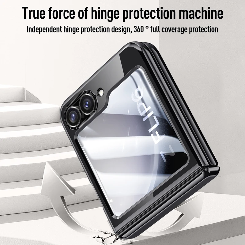 Bisagra plegable transparente galvanizada para Samsung Galaxy Z Flip 6, funda con película de espejo, cubierta dura todo incluido a prueba de golpes
