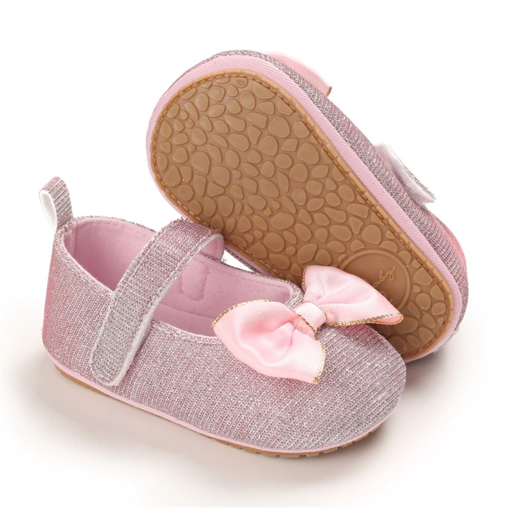 0-12M Kleinkinder Baby Mädchen Prinzessin Schuhe Prewalker Kleinkinder Weiche Sohle Flache Anti-Unterhose Sandalen Mit Bogen knoten Grau/Rosa/rosig/Weiß