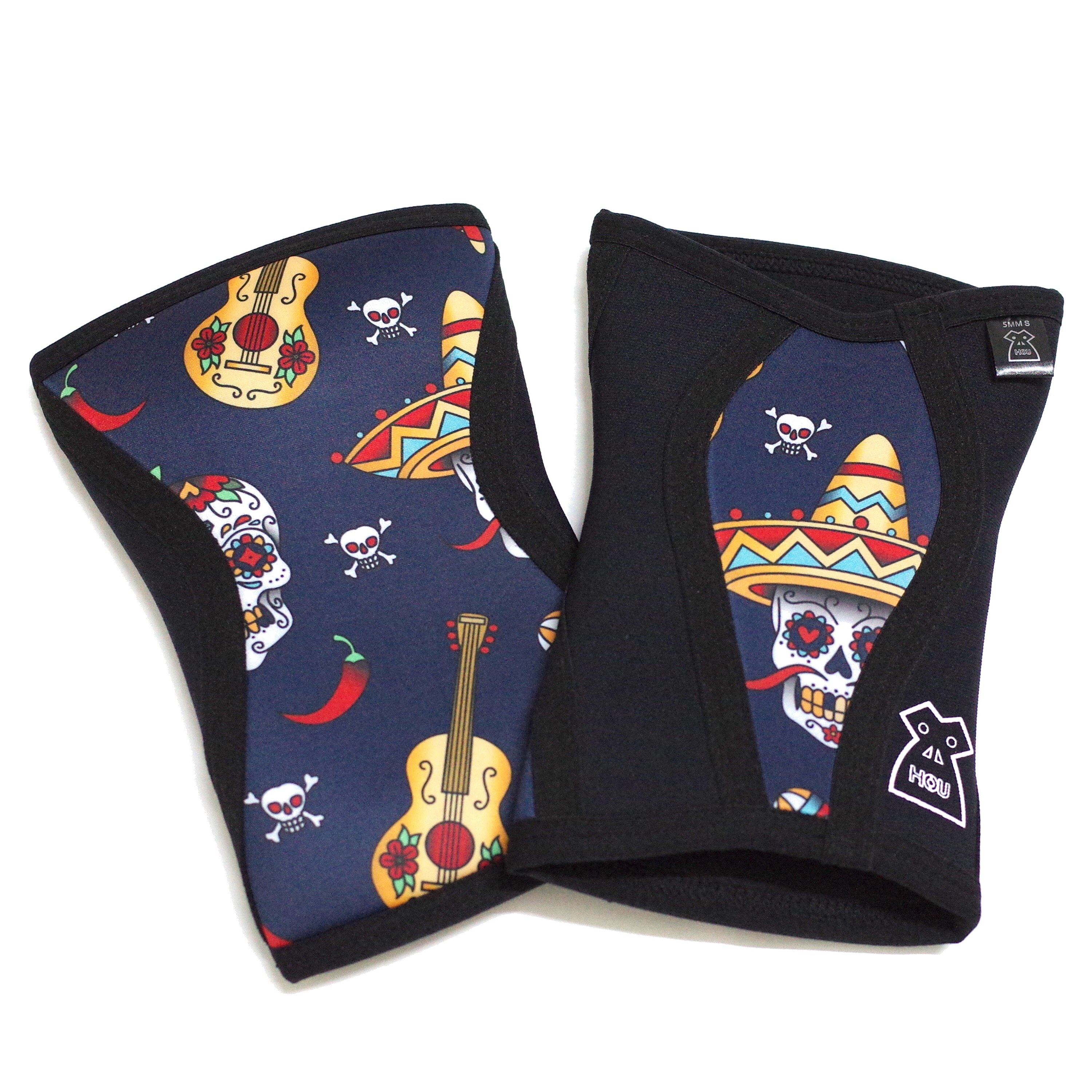 HOU SKULL Neoprene Knee Supports 5MM Sports Knee Pressured Pads Crossfit Brace Weightlifting Compression Kneepads