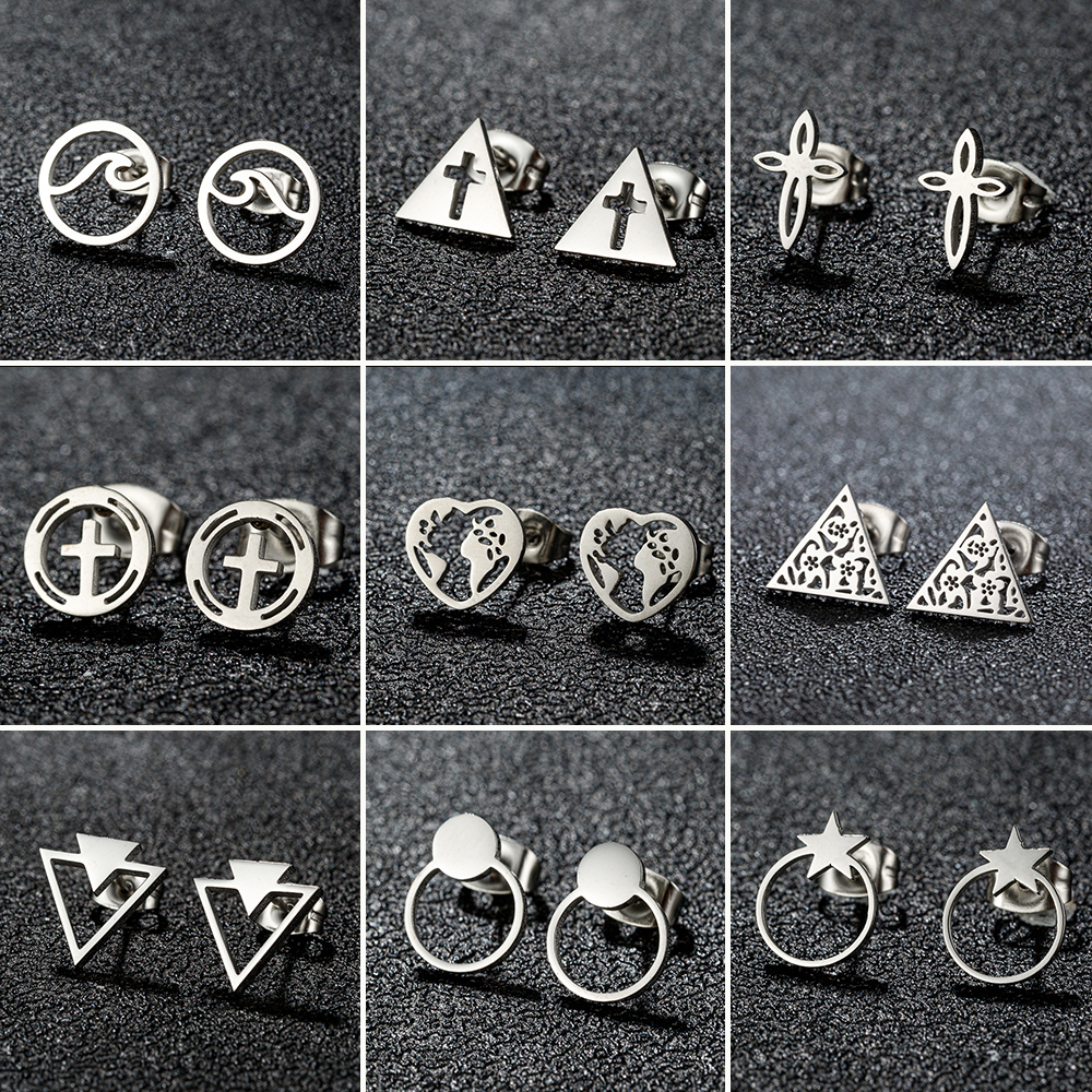 Simple Round Sea Wave Women'S Cartilage Earings Geometric Ocean Surf Stainless Steel Ear Piercing Stud Earrings Jewelry