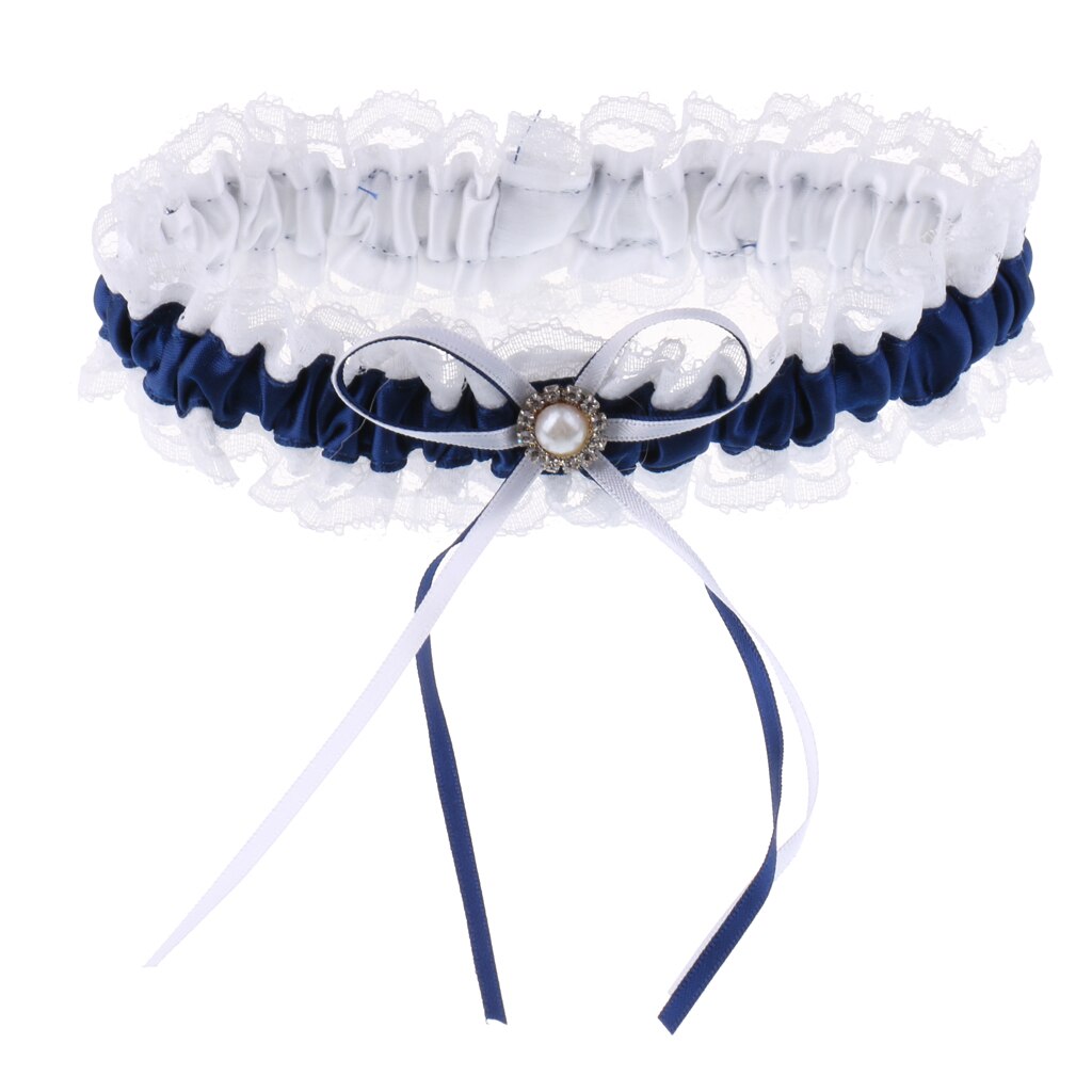 Frauen Blau &Ampere; Weiß Spitze Strumpfband Bein Strumpfband Hochzeit Braut Strumpfband mit Satin- Bogen Süße Zubehör für Hochzeit: Marine Blau