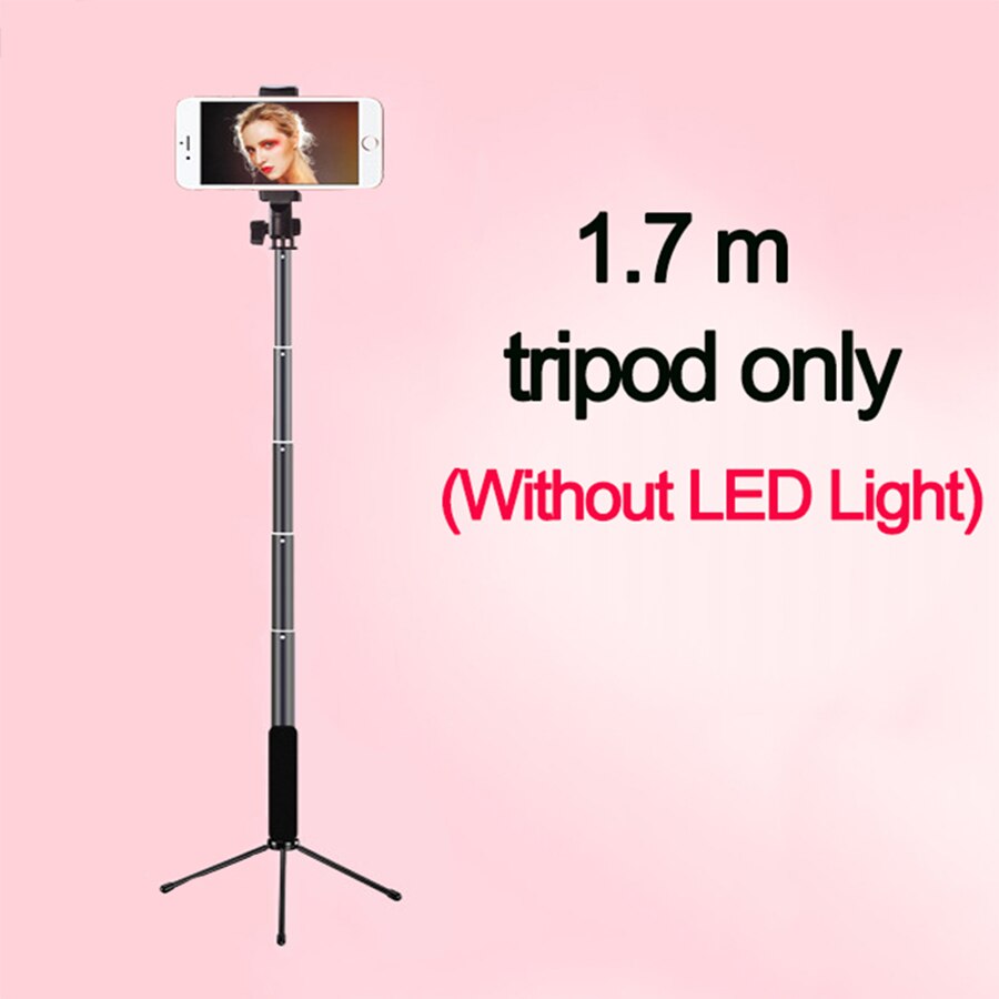 1.7 M Selfie Stok Telefoon Statief Met Dual Led Ring Licht Uitschuifbare Live Statief Stand Portret Vullen Licht Voor Iphone 7 8 Xiaomi: Black Tripod